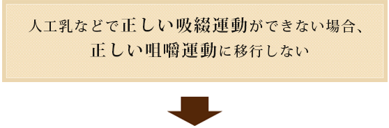 人工乳などで正しい吸綴運動ができない場合、正しい咀嚼運動に移行しない